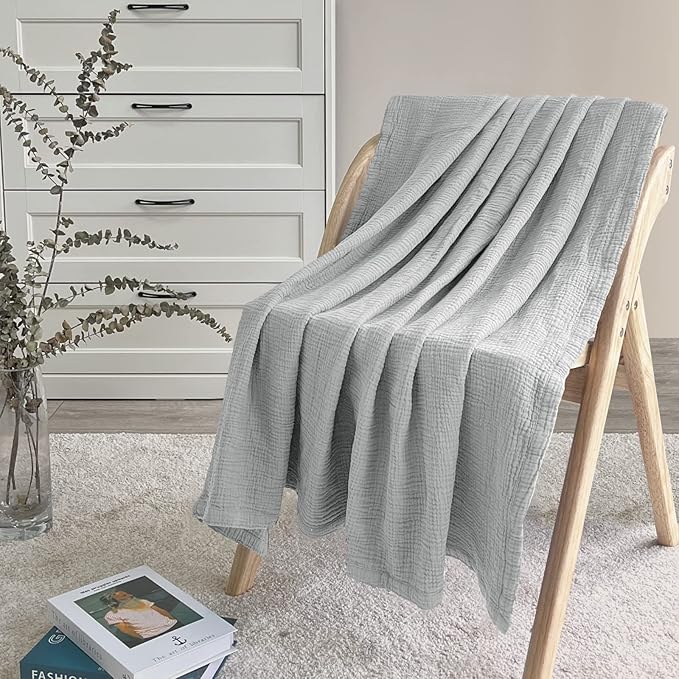 Lulu moon Muslin Baby Blanket Quilt - Crib Blanket for Toddlers 47"× 47" Silver Grey