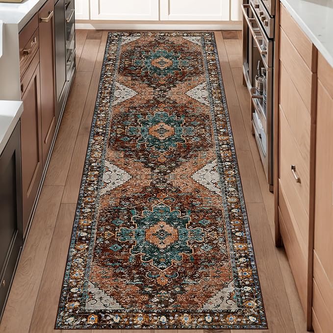 Ciicool Washable Runners Area Rug for Hallways, Ultra Soft 2'6 "x8' ft Boho Print Non-Slip Vintage Oriental Medallion Long Carpet for Kitchen Bedroom Laundry Bathroom