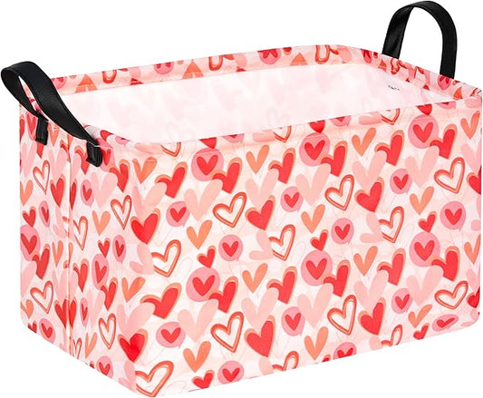 Rectangle Heart Partten Kids Gift Storage Basket Home Shelf Storage Basket Organizer Box Clothes Laundry Hamper Toys Nursery Basket Baby Laundry Basket with Handles