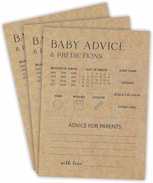 Prediction & Advice Game Card For Baby Shower - Set Of 30 Minimalism Brown Game Cards For Boy Girl - Wishes For Baby Advice For New Parents-Baby Shower Party Favors And Decorations - B02