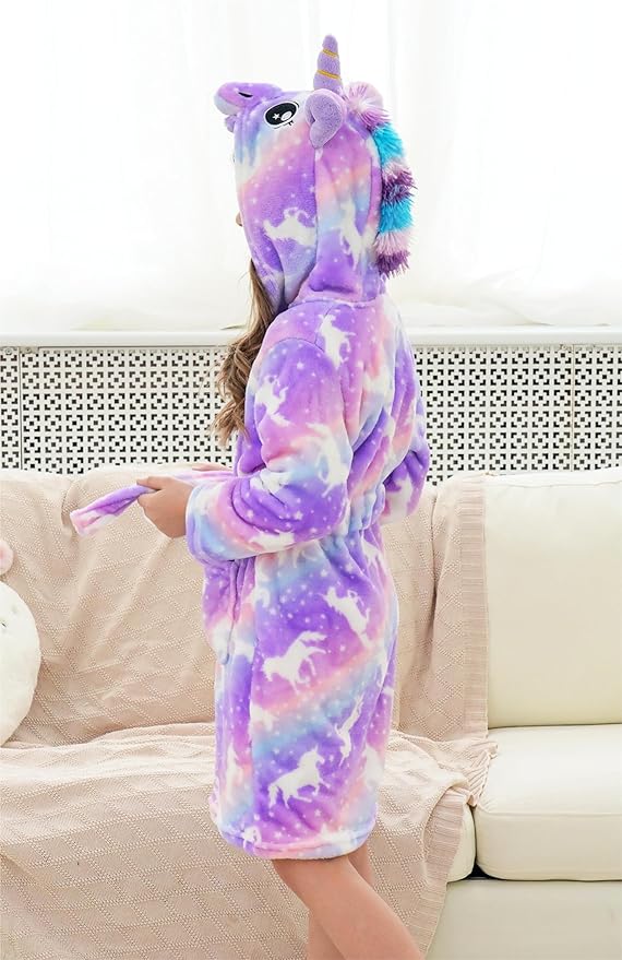 Doctor Unicorn Girls Fleece Hooded Robe Toddler Warm Fuzzy Bathrobe