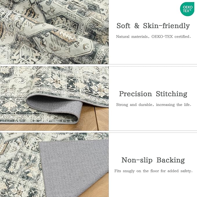 zesthome 9x12 Area Rugs,Stain Resistant Washable Rug,Ultra-Thin Rugs for Living Room,Bedroom,Non-Slip Backing Home Decor Large Area Rug (Grey/Beige,9'x12')