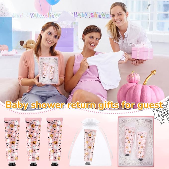 48 Sets Baby Shower Hand Cream Bulk Pink Halloween a Little Boo Is Almost Due Baby Shower Favors Bridal Thank You Hand Cream for Guests Travel Size Lotion with Organza Bags