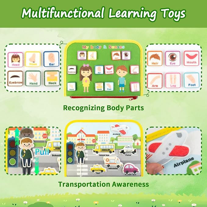 Busy Book for Toddlers 1-3, Farm Toddler Busy Board Montessori Toys for 1 2 3 4 Year Old, Sensory Board Preschool Learning Toy Quiet Books Birthday Gifts for Girls Boys, Travel Toys for Airplane Car