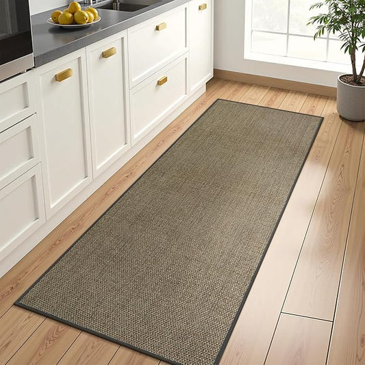 Wonnitar Farmhouse Washable Kitchen Runner, 2x5 Runner Rug Rubber Backed Non Slip Bathroom Rugs, Neutral Absorbent Braided Rugs Carpet Runner for Bedroom Entry Hallway(Grey/Khaki,2'x5')