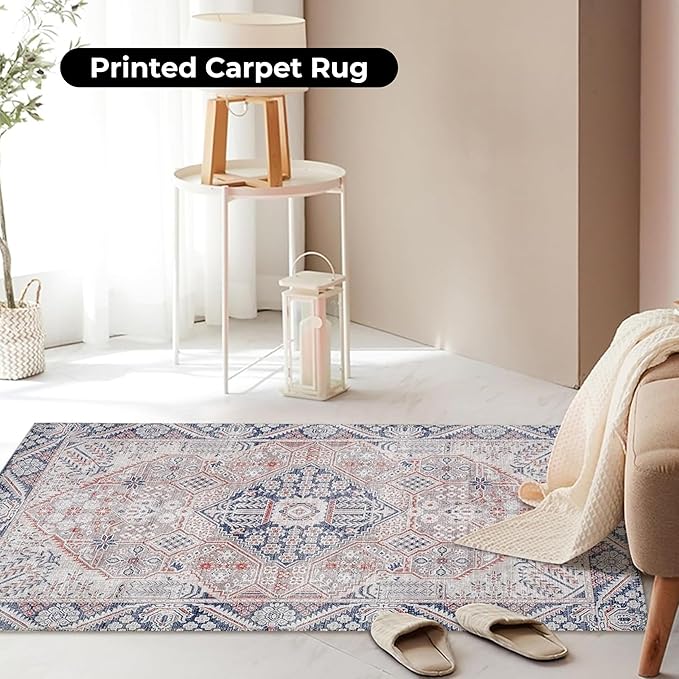 Washable Soft Small Boho Area Rugs,Rags Rug, Printed Carpet Chennile Rugs for Living Room 27x45 inch Beige Grey Multi,Machine Washable Printed Rugs - 30% Cotton, 70% Polyester