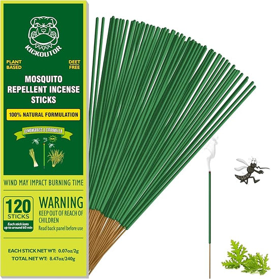KICKOUTOR® Mosquito Repellent Outdoor Patio 120 PCS Citronella Oil Mosquito Incense Sticks Natural Organic Mosquito Barrier Mosquito Repeller for Backyard Travel Camping Indoors Gnat Mosquito Control