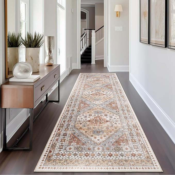 zesthome Washable Runner Rug 2.5x8 - Stain Resistant Entryway Rugs, Ultra-Thin Kitchen Rug, Anti Slip Backing Runner Rugs for Entrance Laundry Room Indoor Hallway (Orange,2.5'x8')