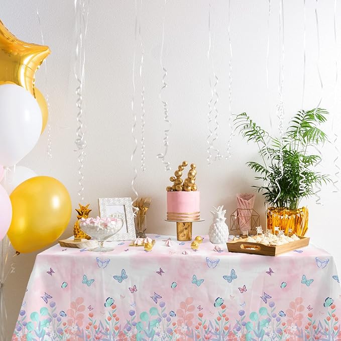 Butterfly Disposable Tablecloth, Plastic Table Cover for Kid’s Birthday Party, 3 PCS, 54”x 108”
