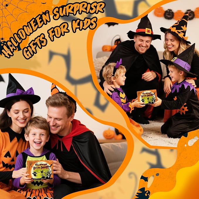 Halloween Bath Bombs Set for Kids, Boo Basket Stuffers for Women, Boys & Girls Spooky Celebration Gift, Handmade 6 Fun Shapes Hallowen Trick o Treat Party Favors for Kids