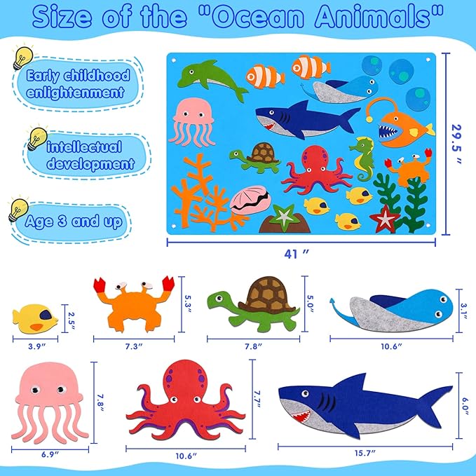 Craftstory Ocean Felt Board Story Set for Toddlers Children Under The Sea 3.5 Feet Flannel-Stories Shark Octopus Toys Wall Activity Storytelling Teaching