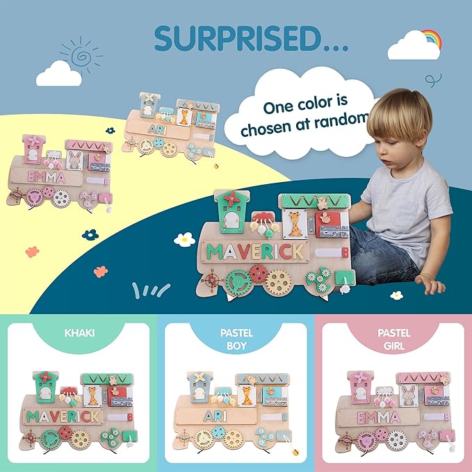 Customized Name Puzzle for Toddlers (Fixed I J Letters) Personalized Toddlers Busy Board, Baby Personalized Board for 1-5 Years Old, Birthday Gift, Montessori Toys (Pastel Boy)