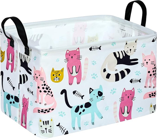 Cute Cat Pattern Gift Laundry Basket for Girls and Boys, Baby Storage Bin for Dirty Cloth, Toys, Kids Clothes Gift Storage Box with Handles