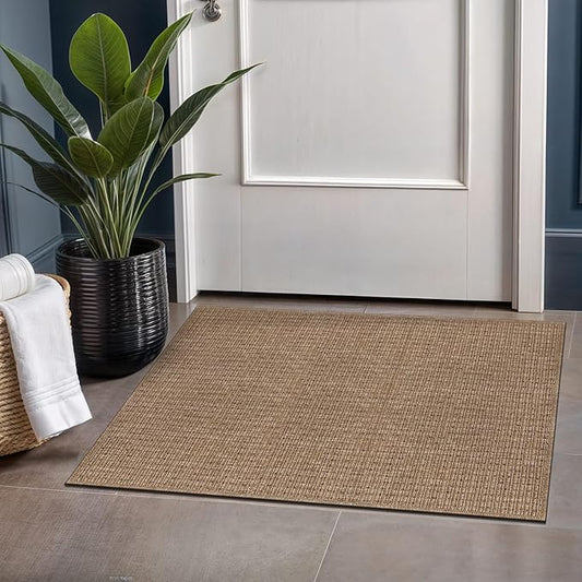 Beverly Rug Easy Jute Natural Entry Rug 2x3 Solid Washable Durable Outdoor Indoor Area Rugs for Living Dining Room Patio Office Stain Resistant Non Shedding Casual Indoor Outside Carpet 2 x 3 Natural