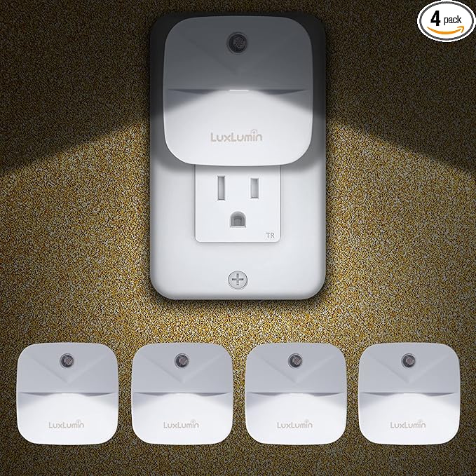 LED Night Lights Plug into Wall with Smart Dusk-to-Dawn Sensor, Automatically Turn on and Off,Night Light for Kids,Bedroom,Bathroom,Stairs,White, 4 Packs