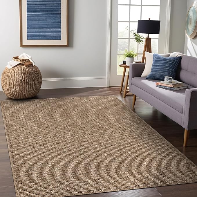 Beverly Rug Easy Jute Natural Rug 8x10 Solid Washable Durable Outdoor Indoor Area Rugs for Living Dining Room Patio Office Stain Resistant Non Shedding Casual Indoor Outside Carpet (8 x 10 Natural)
