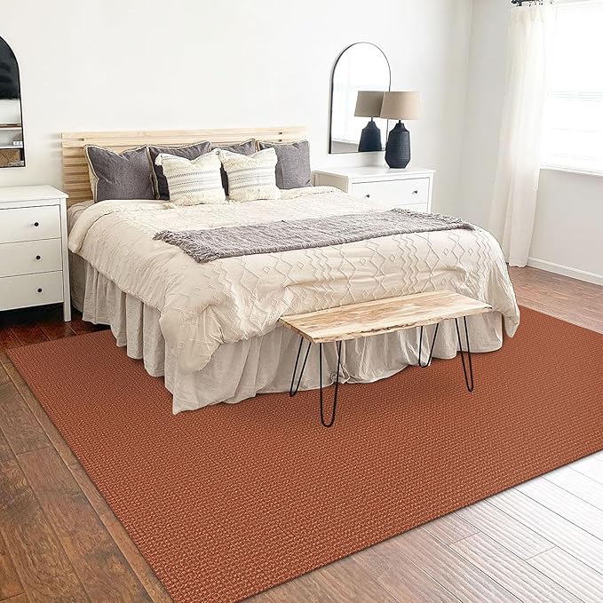 KOZYFLY Washable Area Rug 5x7 ft Rubber Backed Non Slip Rugs for Living Room Braided Cotton Bedroom Rug Woven Office Rugs Indoor Outdoor Floor Carpets for Dining Bedroom Living Room, Orange/Tan