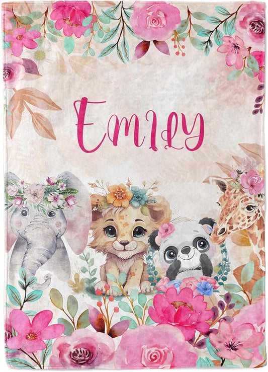 Personalized Baby Blanket, Customized Easter Blanket with Names, Jungle Animal Blanket for Toddler, Custom Easter Baby Blanket for Boys, Girl & Kids, Baby Boy Newborn Soft