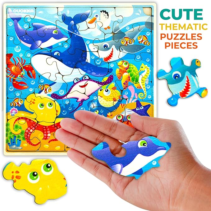QUOKKA Wooden Ocean Puzzles for Kids Ages 3-5 – 28 Pieces Toddlers Kids Puzzles Ages 4-8 Year Olds – Wood Ocean Toys for Children Games for Boys and Girls 6-8 yo