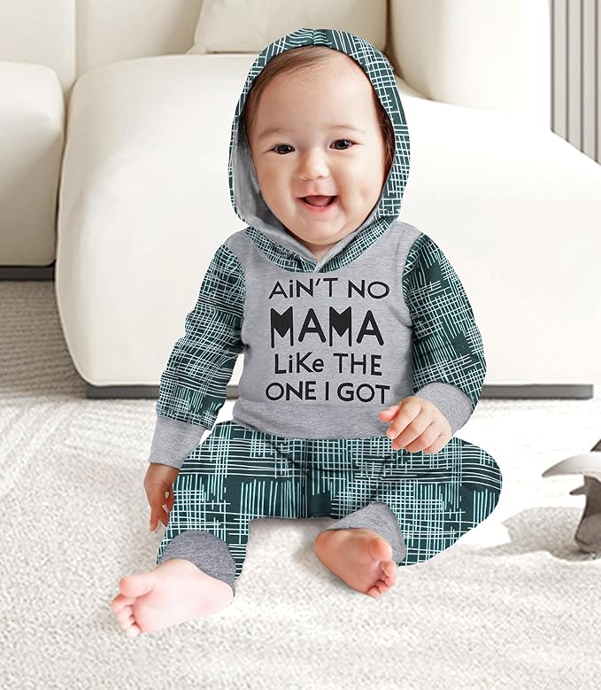 Fommy Newborn Baby Boy Clothes Plaid Letter Print Long Sleeve Hoodies + Long Pants 2PCS Fall Winter Outfits Set