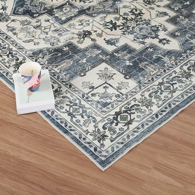 Dripex 8x10 Area Rugs - Stain Resistant Washable Rug Distressed Rugs for Living Room Dining Room Bedroom Anti-Slip Low-Pile and Soft Accent Rug Farmhouse Office Home Decor, Pet & Child Friendly
