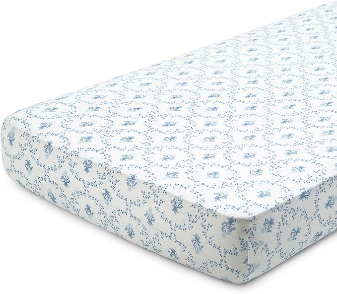 Delta Children Fitted Crib Sheets for Girls and Boys - 100% Organic Cotton Crib Sheet for Standard Crib and Toddler Mattresses - 28x52 Inch - GOTS Certified (Pack of 2), Blue Botanicals