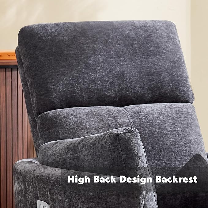 Recliner Swivel Glider Electric Rocking Chair with USB Port,Upholstered High Back Nursery Rocking Chair,Adult Power Recliner Chair with 2 Pillows for Living Room Bedroom(DRAK Grey, Power-Driven)