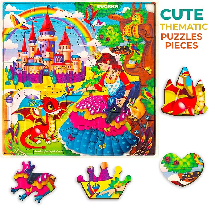 QUOKKA Wooden Princess Puzzles for Kids Ages 3-5 – 28 Pieces Toddlers Kids Puzzles Ages 4-8 Year Olds – Wood Princess Toys for Children Games 6-8 yo
