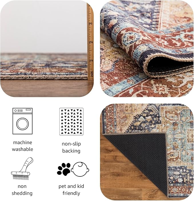Keen Home Design 10x14 Rug - Machine Washable Area Rug with Non-Slip Backing, Ideal for Living Room, Dining Room, Bedroom - Vintage, Easy Clean, Durable, Low Pile Rug - (9'7" x 14')