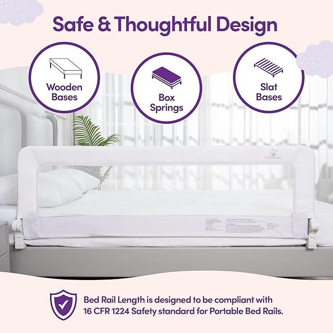 ComfyBumpy 2-Pack Bed Rail for Toddlers 55.5" L x 19.5" H | Toddler Bed Rails for Twin, Full, Queen & King Mattress Size | Swing Down Rail Guard | Mattress Side Rail for Kids | White
