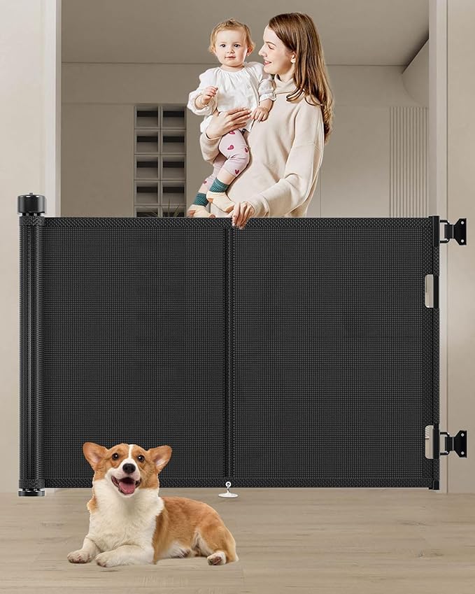 Upgraded 59" Retractable Baby Gates with Reinforced Strip Design to Prevent Crawling Through, 34" Tall Retractable Dog Gate, 5 FT Retractable Gates for Stairs, Doorways, Hallways