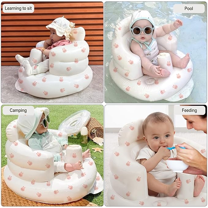 Inflatable Baby Chair, Inflatable Baby Seat for Babies 3 Months and Up, Summer Blow Up Chair with Built in Air Pump, Bumbo Seat for Learning to Sit, Palying, Camping, Rabbit