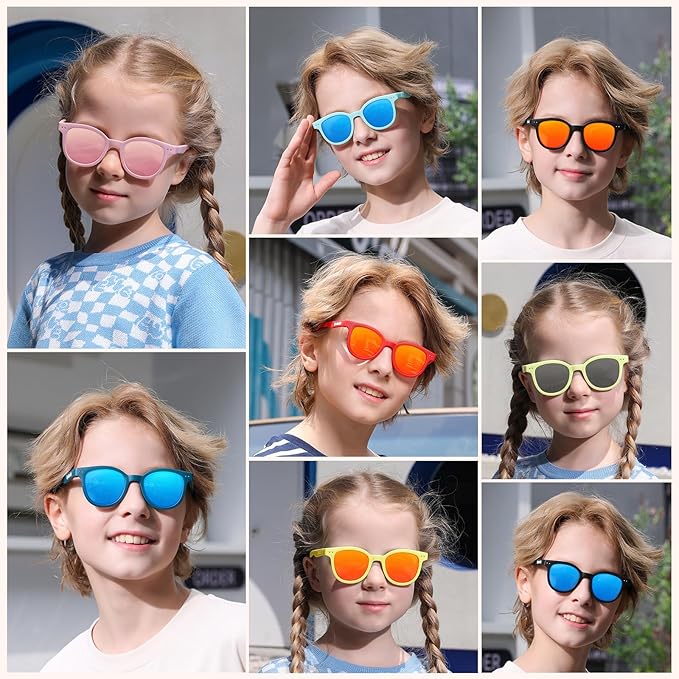 EYEBUDDY Kids Sunglasses for Boys Girls Age 2-8 Polarized UV Protection Toddler Children Sun Glasses Pack of 2