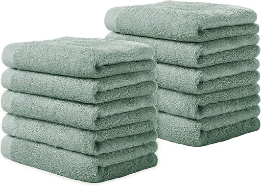 Yoofoss Luxury Washcloths Towel Set 10 Pack Baby Wash Cloth for Bathroom-Hotel-Spa-Kitchen Multi-Purpose Fingertip Towels & Face Cloths - Green