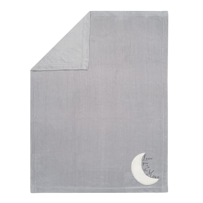 Lambs & Ivy Goodnight Moon Gray Appliqued and Embroidered Fleece Baby Blanket
