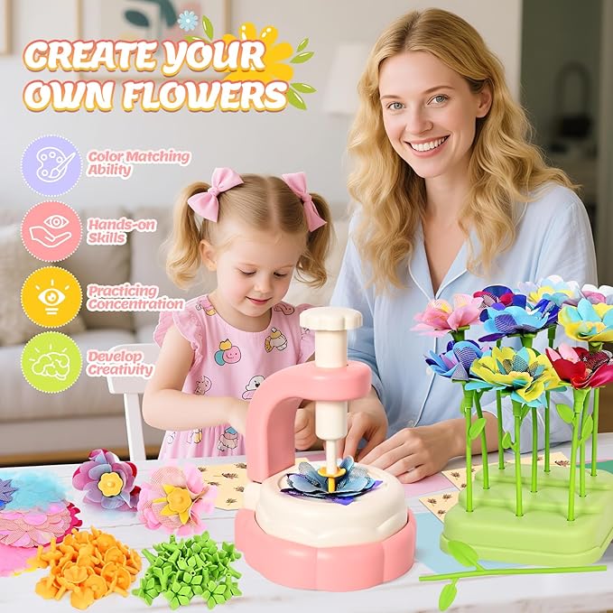 Fabric Flower Bouquets Toys - Arts & Crafts for Kids 4-6,Educational Toys for 4 5 6+ Year Old Girls,DIY Toddler Craft Kits for Girls Ages 8-12,Build Your Flower Bouquet, Ideas Birthday Gifts for Girl