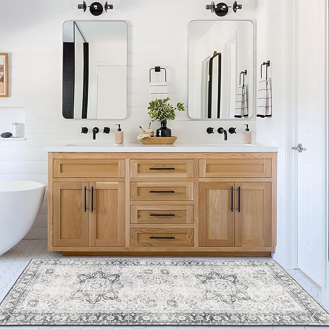 ReaLife Rugs Machine Washable Area Rug Runner - Living Room Bedroom Bathroom Kitchen Entryway Office - Padded Low Pile Stain Resistant Premium - Boho Farmhouse Vintage - Joy - Gray 2'6" x 8'