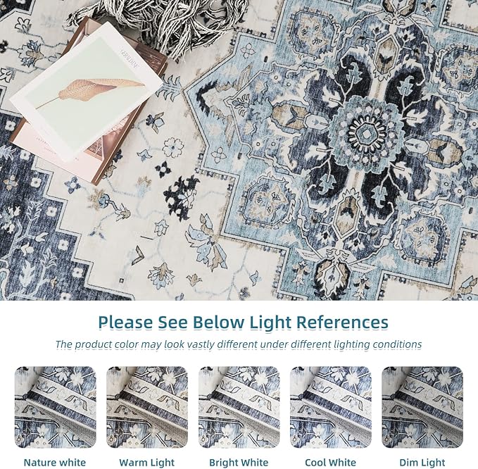 Dripex Vintage Washable Area Rug - 4x6 Distressed Rugs for Living Room Bedroom Oriental Medallion Floral Print Carpet Low-Pile Indoor Soft Non-Slip Accent Rug Farmhouse Office Home Decor