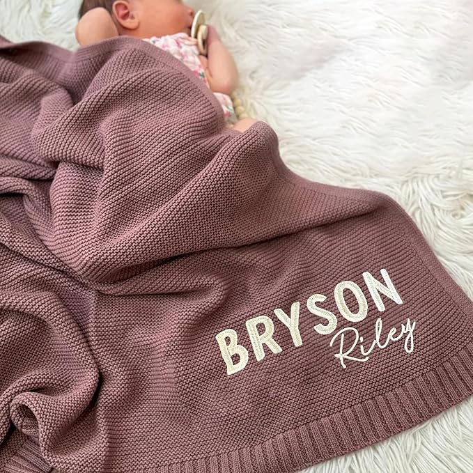 Personalized Name Baby Blanket, Embroidered Name Baby Blanket, Soft Breathable Cotton Knit Blankets, Newborn Babys Gift, New Mom Gifts, Newborn Babys Girl & Boy Gift, Birthday Shower Gifts 3