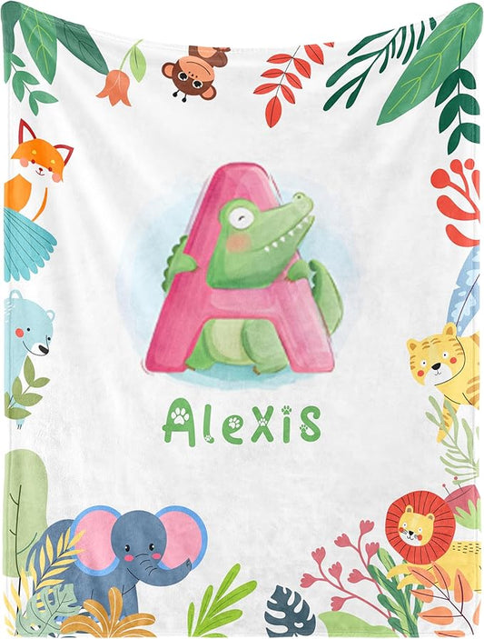 Personalized Baby Blanket with Name, Custom Name Blanket for Kids Soft Flanne Blankets in Easter Personalized Baby Gifts for Infant Newborn Shower (Alphabet)