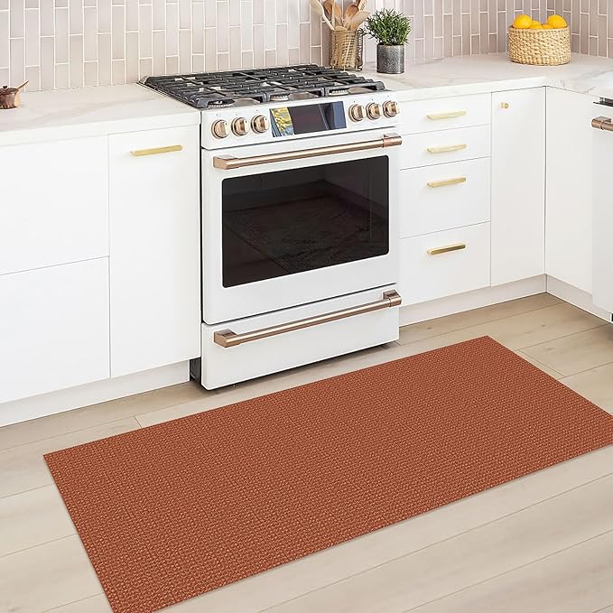 KOZYFLY Runners for Hallways 2x5 ft Washable Kitchen Runner Non Slip Rubber Backed Hall Runners Cotton Entryway Runner Rugs Floor Carpet for Indoor Backdoor Bedroom Kitchen, Orange/Tan