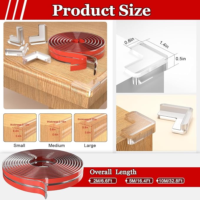 Baby Proofing Edge & Corner Safety Bumpers - 4 Corners, Self-Adhesive Furniture Guard, Table Edge Protectors (1.2in Wide, 16.4ft)