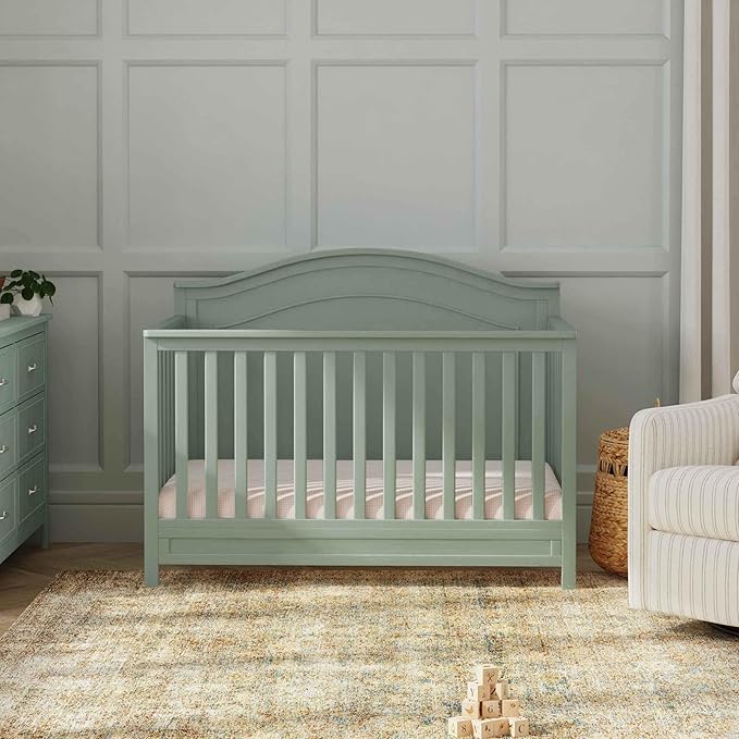 daVinci Charlie 4-in-1 Convertible Crib - GREENGUARD Gold Certified - Converts from Baby Crib to Toddler Bed, Daybed, and Full-Size Bed Effortlessly - 4 Adjustable Heights - Wooden Light Sage Baby Bed