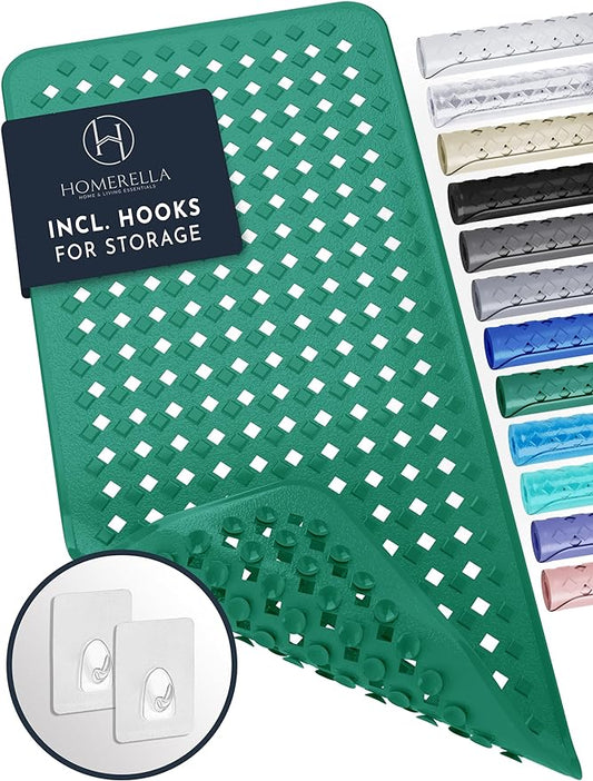 homerella® Bath Mat for Tub Non Slip Mold Resistant 35x16 - Shower Mat Non Slip Anti Mold - Bath Tub Mat Suction Cups incl. Hooks for Drying - Bathtub Mat Non Slip - ANI Slip Shower Mat Inside Tub