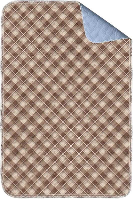 Non-Slip Bed Pads for Incontinence Washable (36" x 72"|1 Pack), Brown Grid, Waterproof Bed Pads, Bed Wetting Pads for Bed, Sofa, Floor, Resuable Underpads for Adults, Seniors, Pet