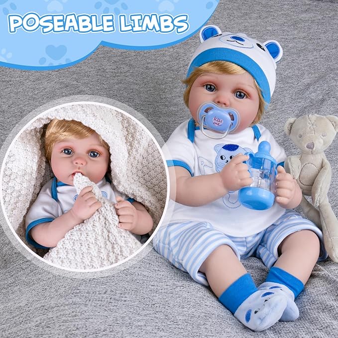Aori Reborn Baby Boy Doll - 22 Inch Lifelike Realistic Newborn - Handmade Weighted Baby Dolls with Soft Cloth Body Cuddly Reborn Toddler for Kids 3+ | Realistic Boy Doll Gift Set