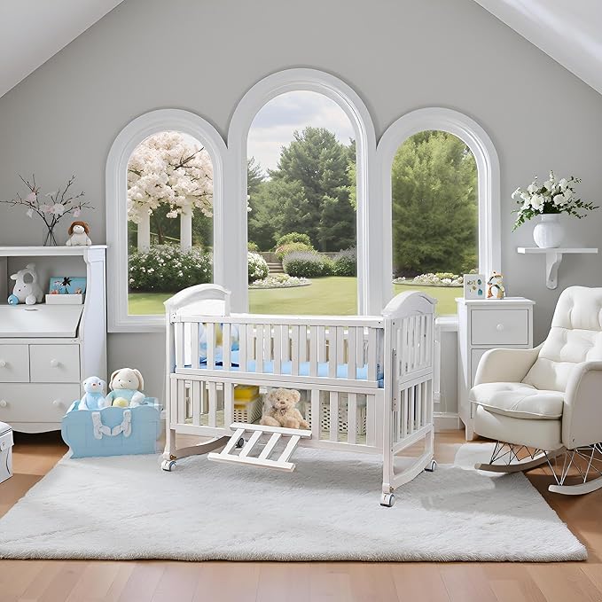 Portable Mini Baby Crib 4 in 1 with Memory Foam Mattress(38"by24") Included, Cunas para Bebes 2025 Convertible Crib 6 in1 with Foldable Storage Baby Playpen Bassinet Bedside Sleeper Bed(White)