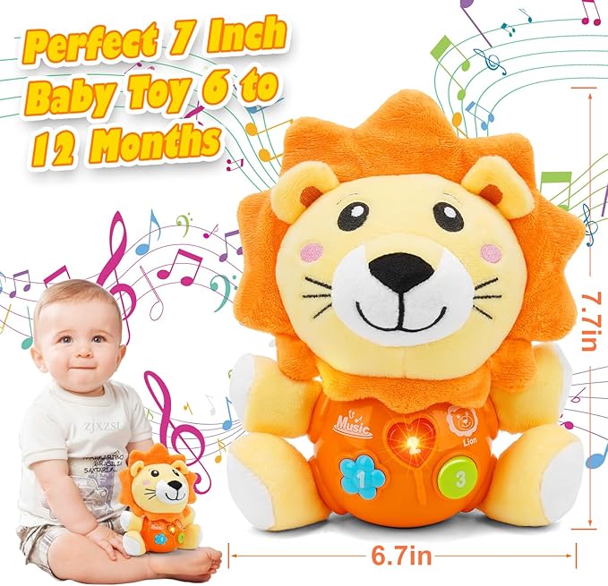 Baby Toys 6 to 12 Months - Infant Baby Musical Lion Plush Toy for Boys & Girls - Newborn to 1 Year Old
