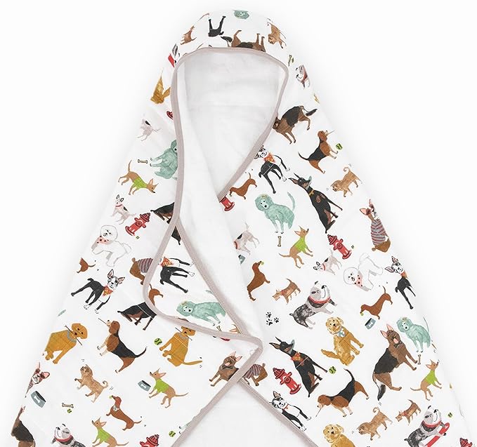 Little Unicorn Premium Hooded Bath Towel| Absorbent Cotton & Terry Blend | Larger Size, 1-6 Years (Woof)