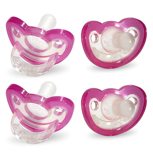 RaZbaby Jollypop Pacifier for Newborns & Up, USA Made, Natural Shaped Orthodontic Binky, Lovingly Shared in NICUs & Hospitals Worldwide, Medical-Grade 100% BPA-Free - 0-3 Months, 4 Pack - Pink